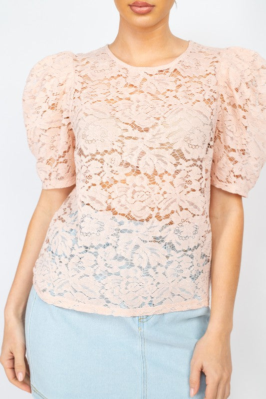 DT 1865 - Puff Sleeve Lace Top