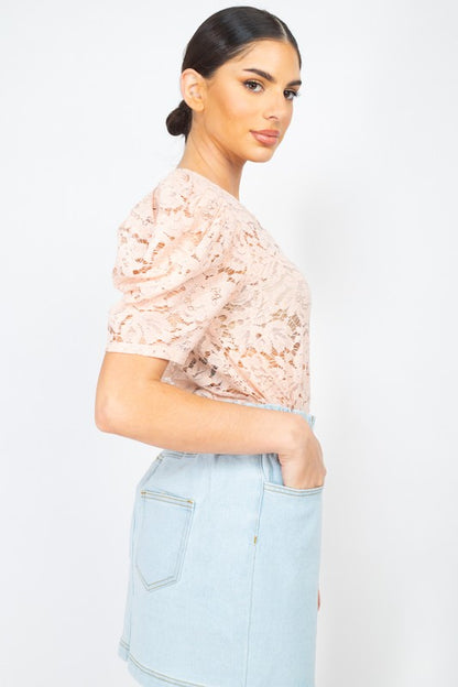 DT 1865 - Puff Sleeve Lace Top
