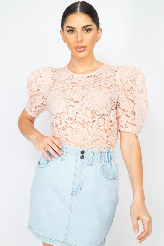 DT 1865 - Puff Sleeve Lace Top