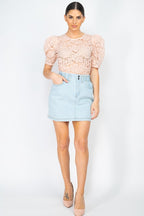 DT 1865 - Puff Sleeve Lace Top