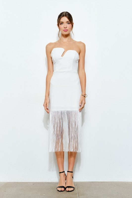 DD 1385 - Cutout Neckline Fringe Dress