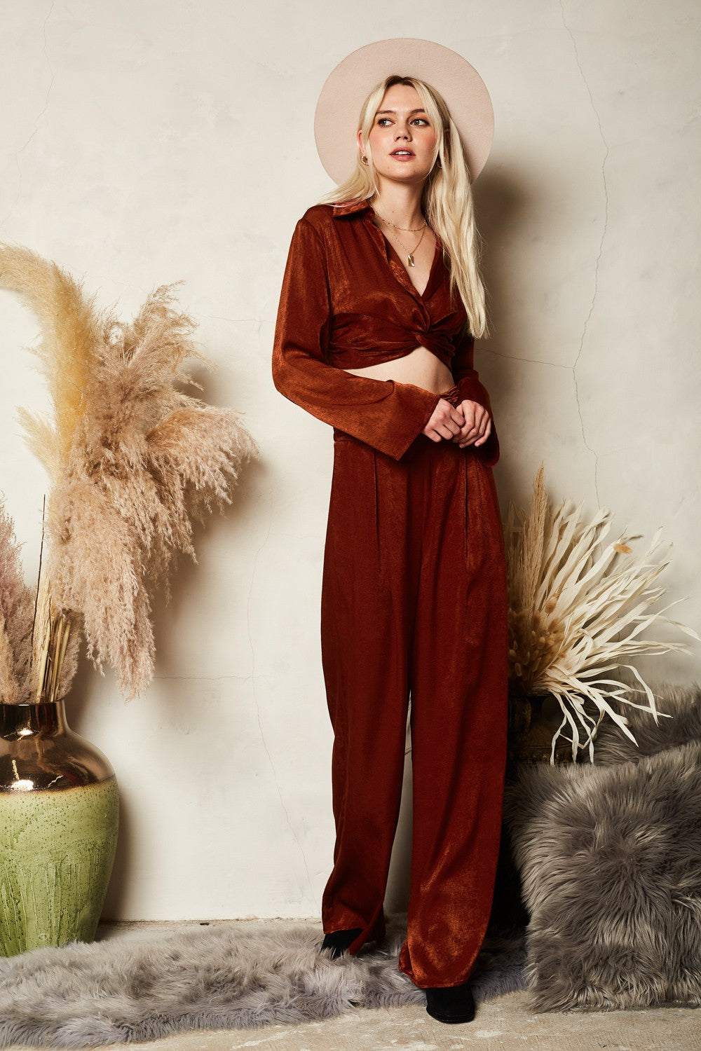 CT 2699 - Long Sleeve With Front Twist Shirt Crop Top