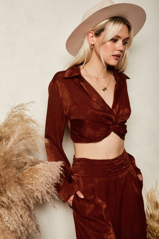 CT 2699 - Long Sleeve With Front Twist Shirt Crop Top