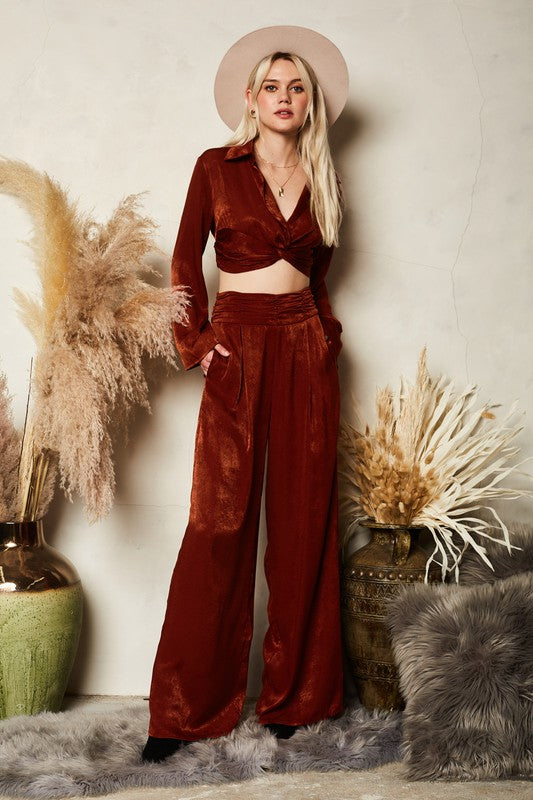 CT 2699 - Long Sleeve With Front Twist Shirt Crop Top