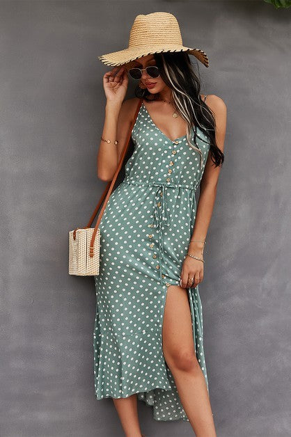 CD 3613 - Polka Dot Drawstring Midi Dress