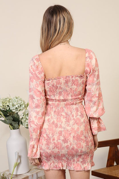 DD 1309 - Long Sleeve Mini Floral Dress