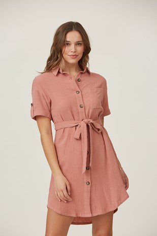 DT 1785 - Button Down Mini Shirt Dress
