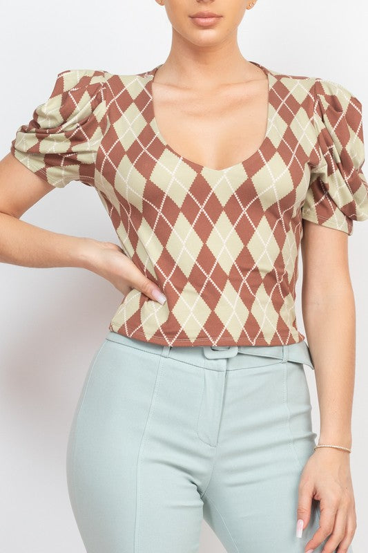 DT 1787 - Argyle Print Top