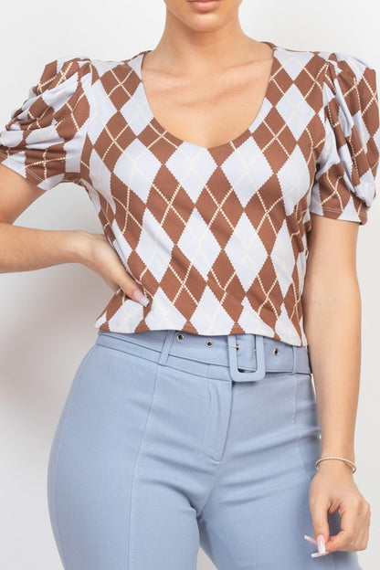 DT 1787 - Argyle Print Top