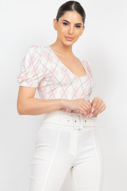 DT 1787 - Argyle Print Top