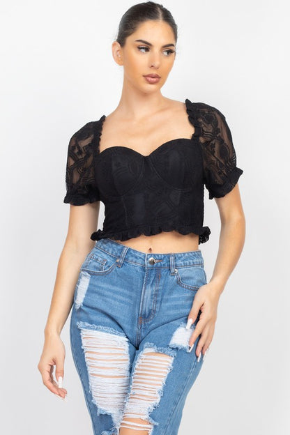 CT 2705 - Bustier Lace Smocking Crop Top