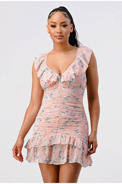 DD 1374 - Ruched Ruffle Mini Dress
