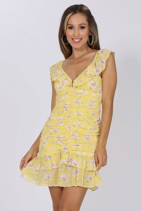 DD 1374 - Ruched Ruffle Mini Dress