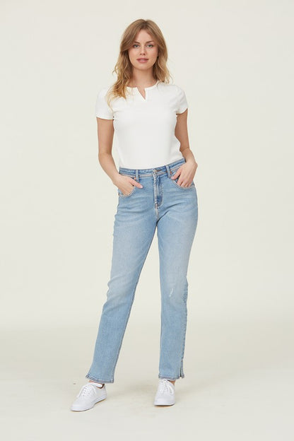 P 775 - Stretchy High Rise Straight Leg Jeans