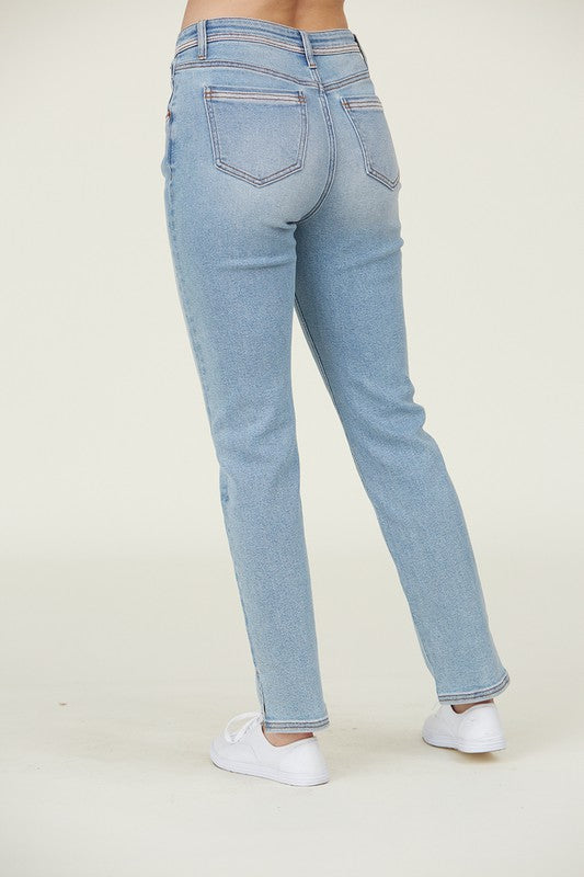 P 775 - Stretchy High Rise Straight Leg Jeans