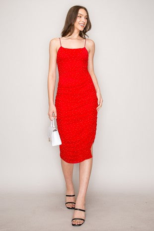 DD 1419 - Rhinestone Ruched Mesh Midi Dress