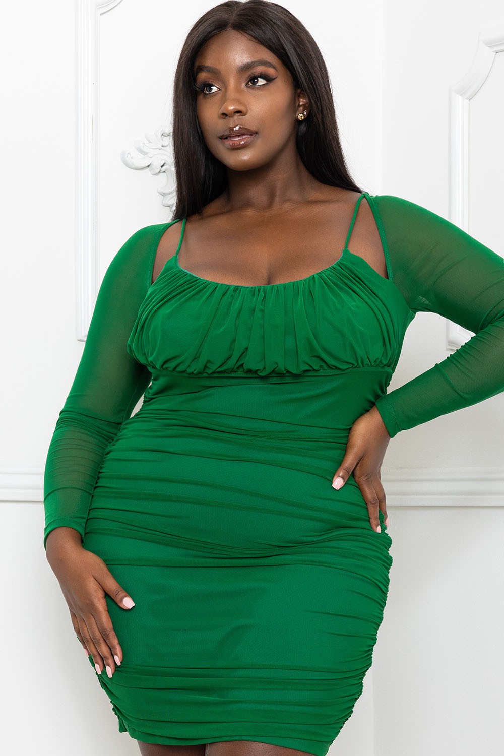 PS 024 - Ruched Bust Mesh Mini Dress