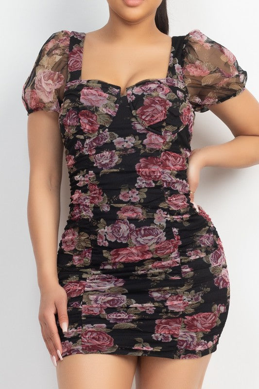 DD 1331 - Sheer Floral Bodycon Dress