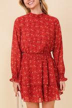 CD 3761 - High Neck Smocked Waist Ruffle Dress