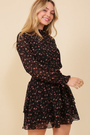 CD 3761 - High Neck Smocked Waist Ruffle Dress