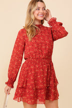 CD 3761 - High Neck Smocked Waist Ruffle Dress