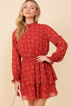 CD 3761 - High Neck Smocked Waist Ruffle Dress