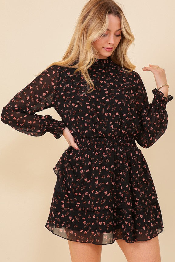 CD 3761 - High Neck Smocked Waist Ruffle Dress