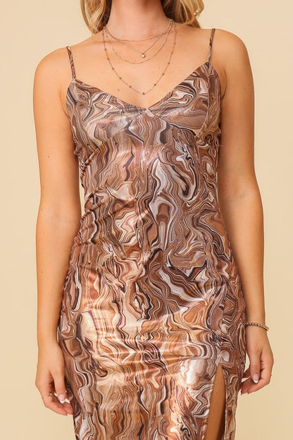 DD 1316 - Foil Print Bodycon Midi Dress