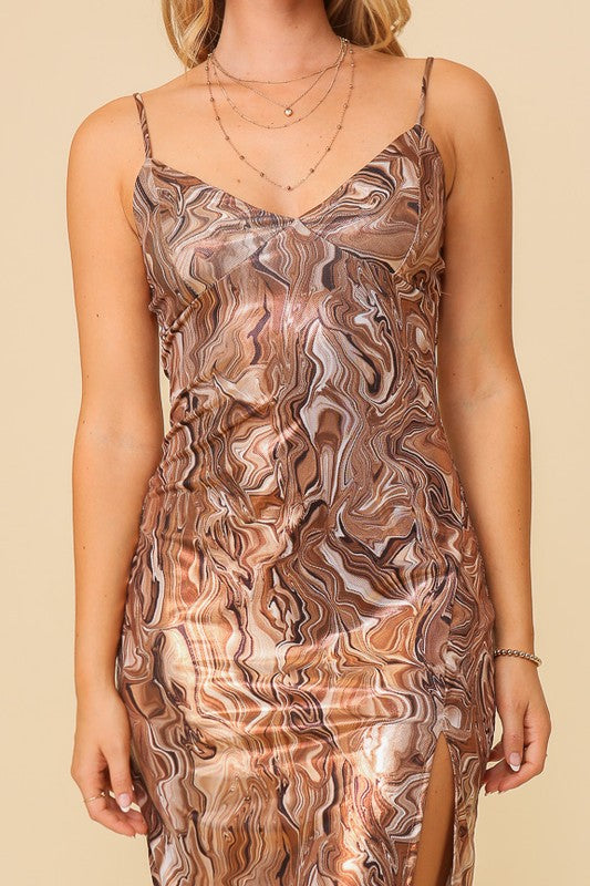 DD 1316 - Foil Print Bodycon Midi Dress