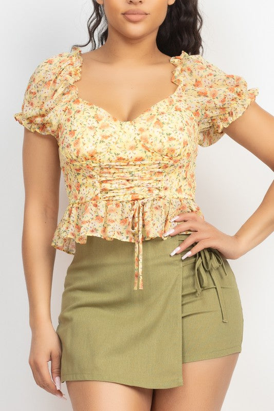 CT 2807 - Floral Peplum Crop Top
