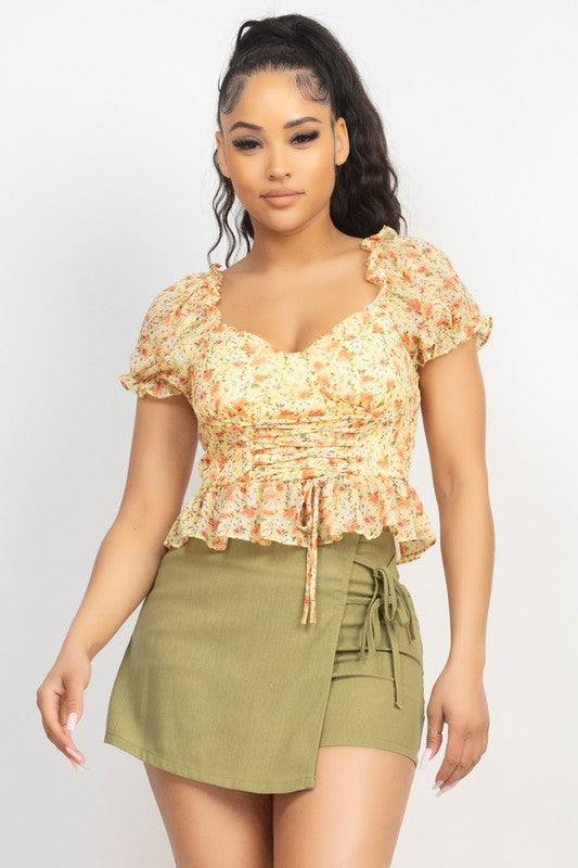 CT 2807 - Floral Peplum Crop Top