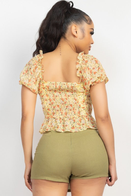 CT 2807 - Floral Peplum Crop Top