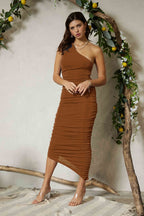 DD 1336 - One Shoulder Ruched Maxi Dress