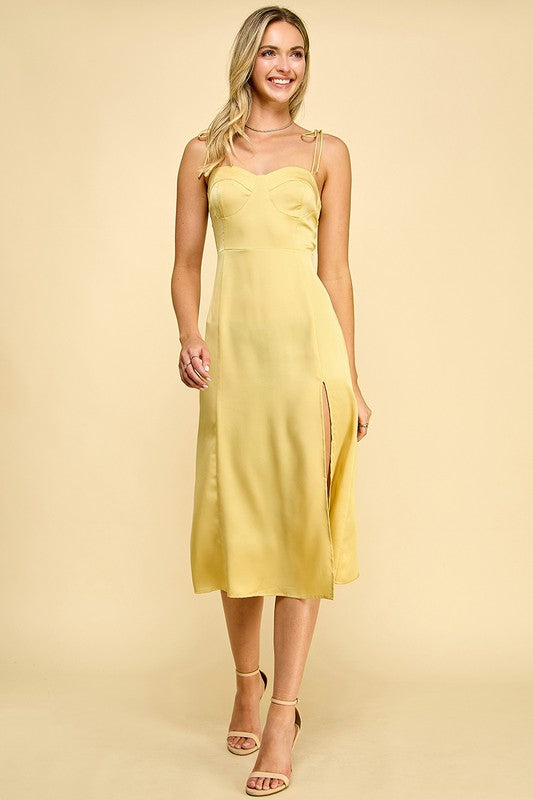 DD 1389 - Satin Slit Midi Dress