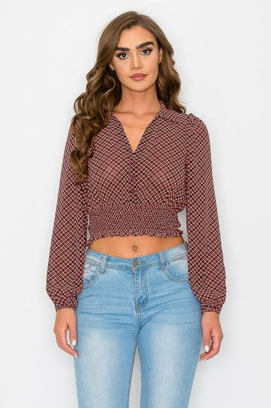 DT 1807 - Smocked Waist Long-sleeved Top