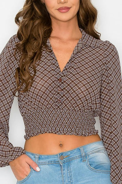 DT 1807 - Smocked Waist Long-sleeved Top