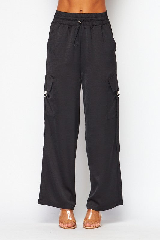 P 743 - Satin Drawstring Cargo Pants