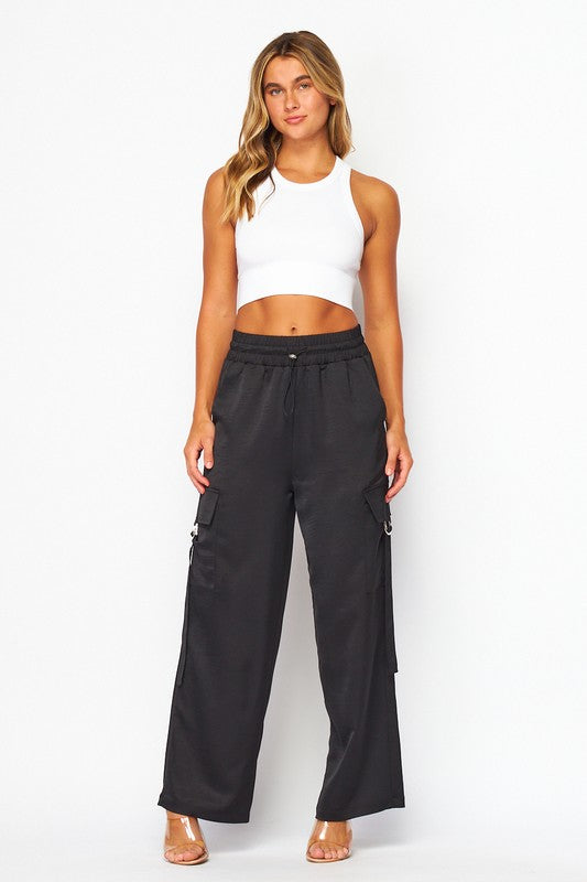 P 743 - Satin Drawstring Cargo Pants