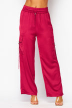 P 869 - Satin Drawstring Cargo Joggers