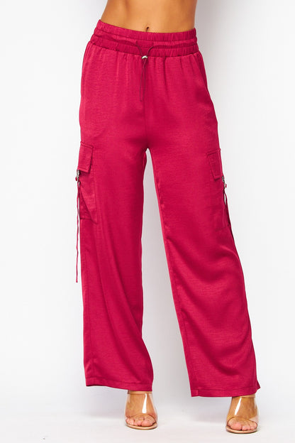 P 869 - Satin Drawstring Cargo Joggers