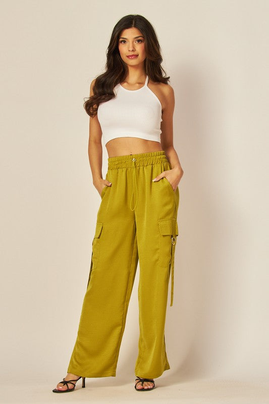 P 743 - Satin Drawstring Cargo Pants