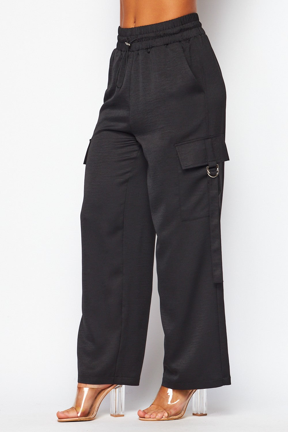 P 869 - Satin Drawstring Cargo Joggers