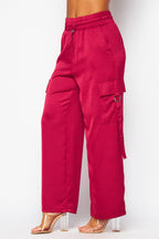 P 869 - Satin Drawstring Cargo Joggers