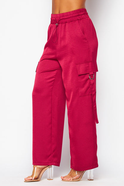 P 869 - Satin Drawstring Cargo Joggers