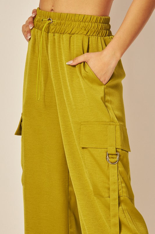 P 743 - Satin Drawstring Cargo Pants