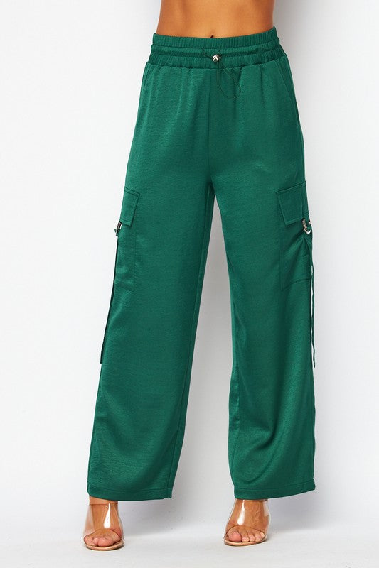 P 743 - Satin Drawstring Cargo Pants