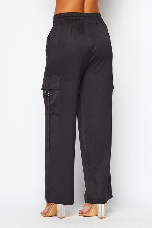 P 743 - Satin Drawstring Cargo Pants
