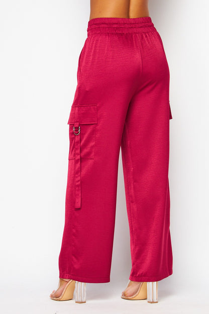 P 869 - Satin Drawstring Cargo Joggers