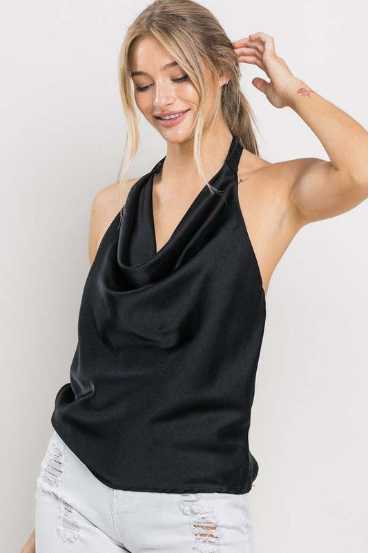 CT 2716 - Satin Cowl Neck Halter Top