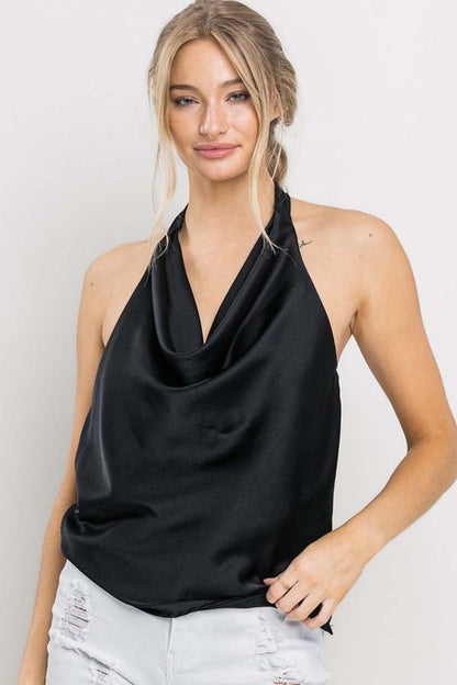 CT 2716 - Satin Cowl Neck Halter Top
